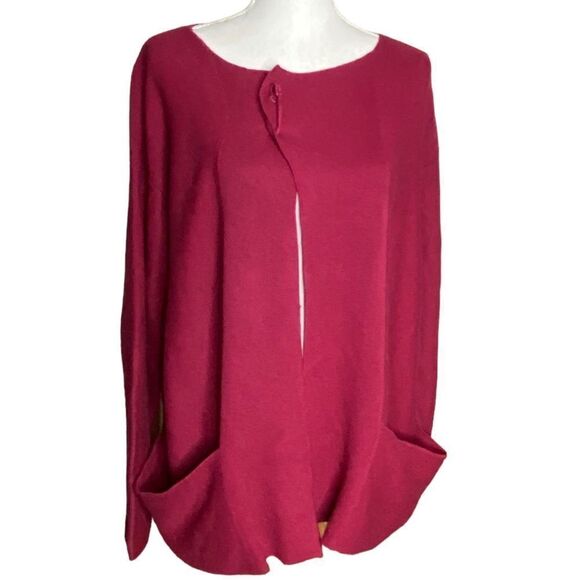 PureJill Wm’s Sz Lrg Maroon Loose Pocket Pin Closed Cardigan - Picture 1 of 5